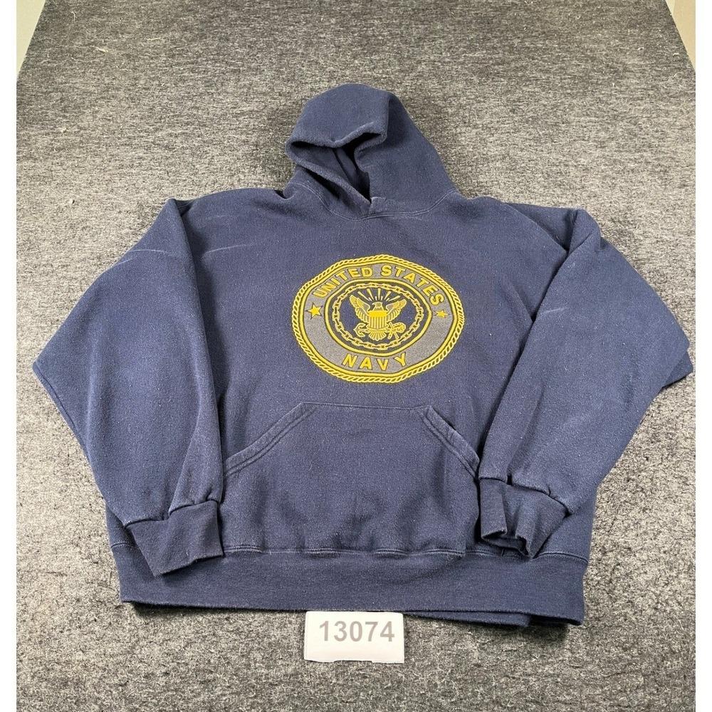 MJ Soffe US Navy Originals Hoodie Mens XL Blue Graphic Fleece Lined Authentic